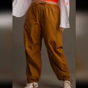 Anthropologie Pilcro Pull On Parachute Cargo Pants XL Brown Ochre Drawstring